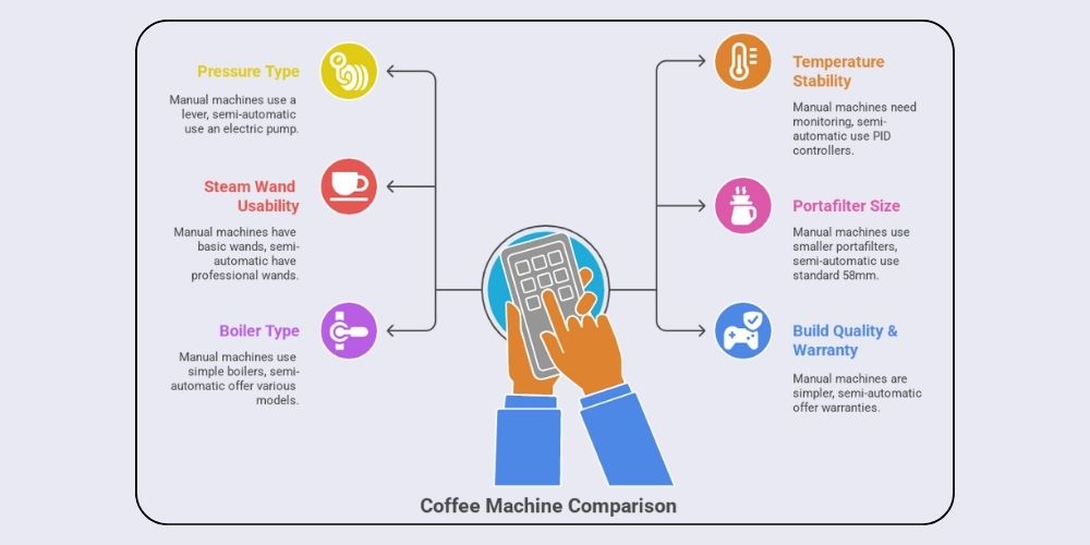 Key Features to Compare Manual vs Semi-Automatic Coffee Machine